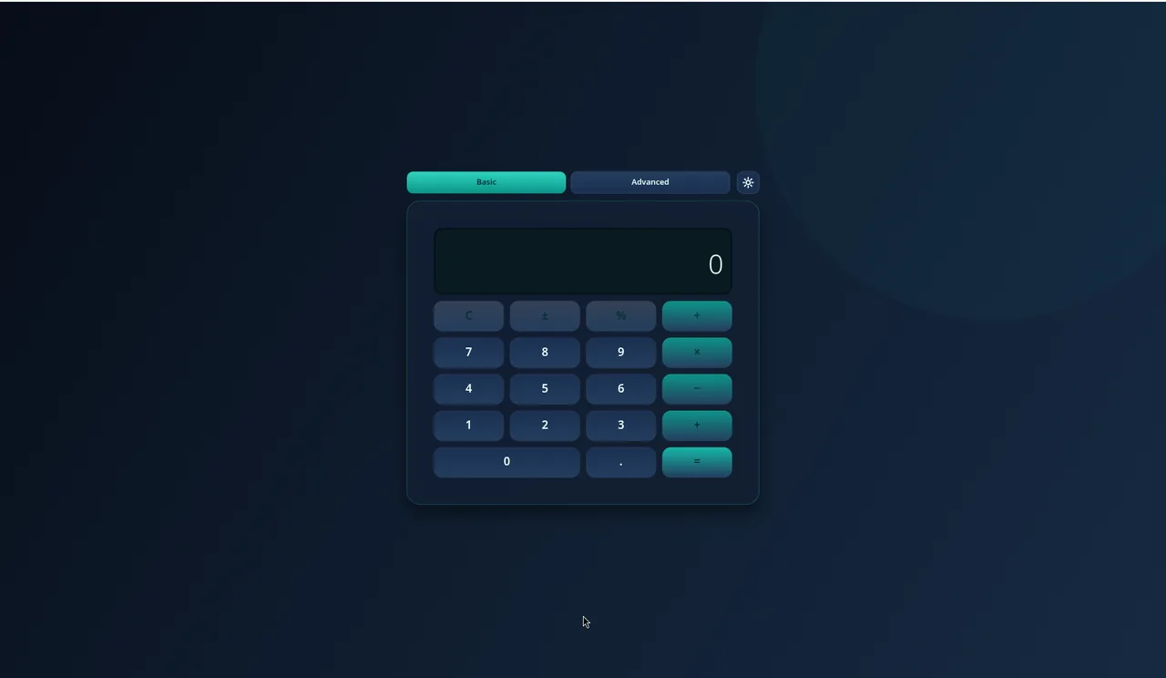Personal Calculator on the Basic tab: a display reading 0 above C, ±, %, ÷, the digits, ×, −, + and =